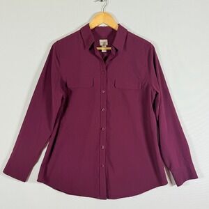 Chico's Womens 1 Medium 8 10 Burgundy Button Down Shirt Long Sleeve‎ Career Work